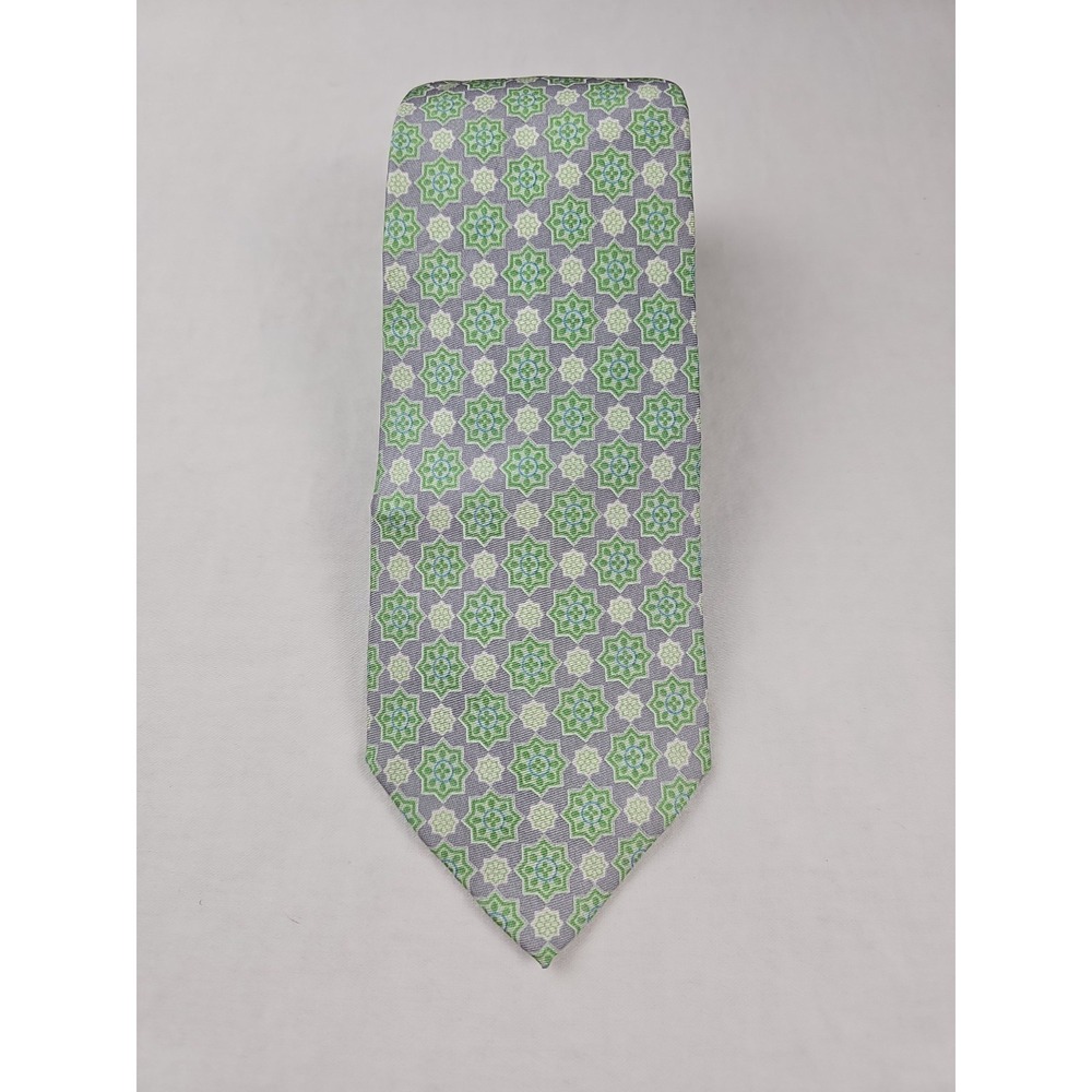 Croft & Barrow Men's Classic Tie Green Geometric 100% Silk Necktie Office Preppy